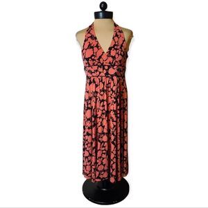 Max & Cleo Halter Dress Floral Orange and Black Size 6